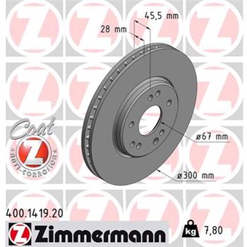 discos de freno coche - Disco de freno eje delantero (Gama COAT Z) ZIMMERMANN 400141920