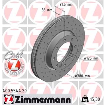discos de freno coche - Disco de freno eje delantero (Gama COAT Z) ZIMMERMANN 400554420
