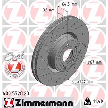 discos de freno coche - Disco de freno eje delantero (Gama COAT Z) ZIMMERMANN 400552820