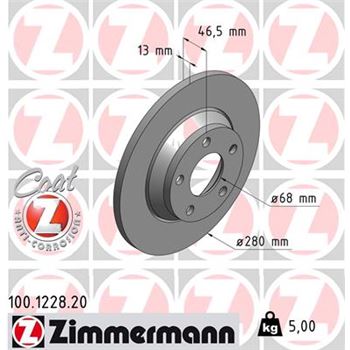 discos de freno coche - Disco de freno eje delantero (Gama COAT Z) ZIMMERMANN 100122820