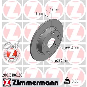 discos de freno coche - Disco de freno eje trasero (Gama COAT Z) ZIMMERMANN 280318620