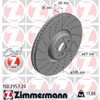 discos de freno coche - Disco de freno eje delantero, izquierda (Gama COAT Z) ZIMMERMANN 150295720
