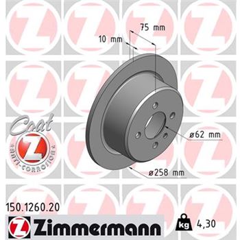 discos de freno coche - Disco de freno eje trasero (Gama COAT Z) ZIMMERMANN 150126020