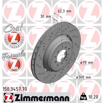 discos de freno coche - Disco de freno eje delantero, izquierda (Gama FORMULA Z) ZIMMERMANN 150345770