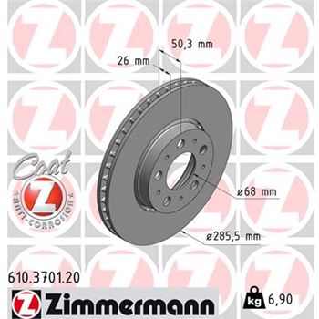 discos de freno coche - Disco de freno eje delantero (Gama COAT Z) ZIMMERMANN 610370120