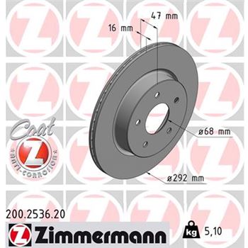 discos de freno coche - Disco de freno eje trasero (Gama COAT Z) ZIMMERMANN 200253620