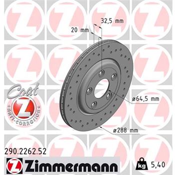 discos de freno coche - Disco de freno eje trasero (Gama SPORT COAT Z) ZIMMERMANN 290226252