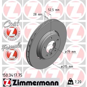 discos de freno coche - Disco de freno eje delantero, izquierda (Gama FORMULA Z) ZIMMERMANN 150341775