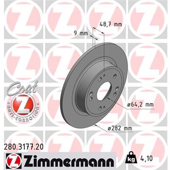 discos de freno coche - Disco de freno eje trasero (Gama COAT Z) ZIMMERMANN 280317720