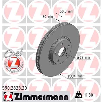 discos de freno coche - Disco de freno eje delantero, derecha (Gama COAT Z) ZIMMERMANN 590282320