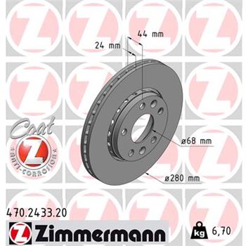 discos de freno coche - Disco de freno eje delantero (Gama COAT Z) ZIMMERMANN 470243320