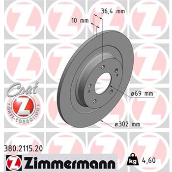 discos de freno coche - Disco de freno eje trasero (Gama COAT Z) ZIMMERMANN 380211520