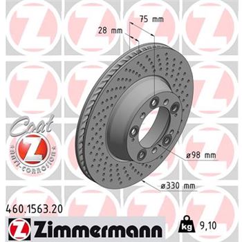 discos de freno coche - Disco de freno eje trasero, derecha (Gama COAT Z) ZIMMERMANN 460156320