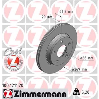 discos de freno coche - Disco de freno eje trasero (Gama COAT Z) ZIMMERMANN 100121120