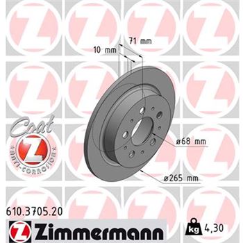 discos de freno coche - Disco de freno eje trasero (Gama COAT Z) ZIMMERMANN 610370520