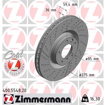 discos de freno coche - Disco de freno eje delantero (Gama COAT Z) ZIMMERMANN 400554820