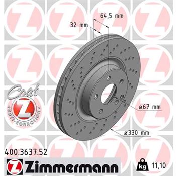 discos de freno coche - Disco de freno eje delantero (Gama SPORT COAT Z) ZIMMERMANN 400363752