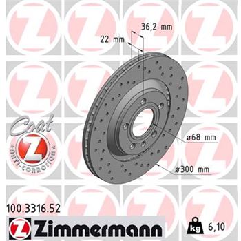 discos de freno coche - Disco de freno eje trasero (Gama SPORT COAT Z) ZIMMERMANN 100331652