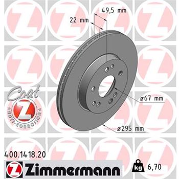 discos de freno coche - Disco de freno eje delantero (Gama COAT Z) ZIMMERMANN 400141820