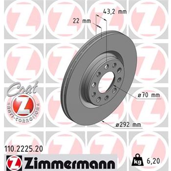 discos de freno coche - Disco de freno eje trasero (Gama COAT Z) ZIMMERMANN 110222520