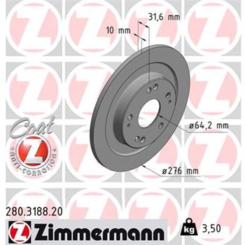 discos de freno coche - Disco de freno eje trasero (Gama COAT Z) ZIMMERMANN 280318820