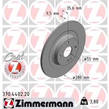 discos de freno coche - Disco de freno eje trasero (Gama COAT Z) ZIMMERMANN 370440220