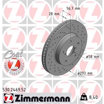 discos de freno coche - Disco de freno eje delantero (Gama SPORT COAT Z) ZIMMERMANN 530246952