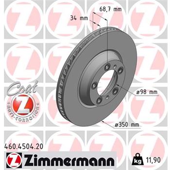 discos de freno coche - Disco de freno eje delantero, izquierda (Gama COAT Z) ZIMMERMANN 460450420