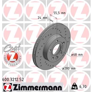 discos de freno coche - Disco de freno eje delantero (Gama SPORT COAT Z) ZIMMERMANN 600321252