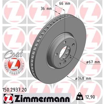 discos de freno coche - Disco de freno eje delantero, derecha (Gama COAT Z) ZIMMERMANN 150293720