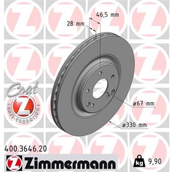discos de freno coche - Disco de freno eje delantero (Gama COAT Z) ZIMMERMANN 400364620