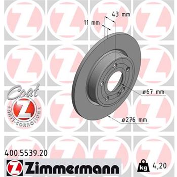 discos de freno coche - Disco de freno eje trasero (Gama COAT Z) ZIMMERMANN 400553920