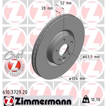 discos de freno coche - Disco de freno eje delantero (Gama COAT Z) ZIMMERMANN 610372920