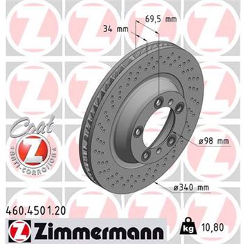 discos de freno coche - Disco de freno eje delantero, derecha (Gama COAT Z) ZIMMERMANN 460450120