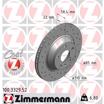 discos de freno coche - Disco de freno eje trasero (Gama SPORT COAT Z) ZIMMERMANN 100332952