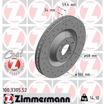 discos de freno coche - Disco de freno eje delantero (Gama SPORT COAT Z) ZIMMERMANN 100330552