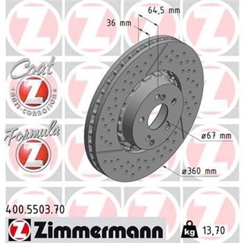 discos de freno coche - Disco de freno eje delantero (Gama FORMULA Z) ZIMMERMANN 400550370