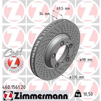 discos de freno coche - Disco de freno eje delantero, derecha (Gama COAT Z) ZIMMERMANN 460156120