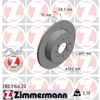 discos de freno coche - Disco de freno eje trasero (Gama COAT Z) ZIMMERMANN 280316420