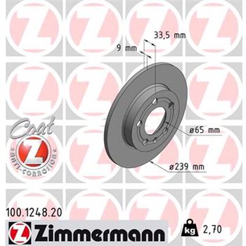 discos de freno coche - Disco de freno eje trasero (Gama COAT Z) ZIMMERMANN 100124820