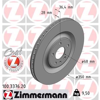 discos de freno coche - Disco de freno eje trasero (Gama COAT Z) ZIMMERMANN 100337620