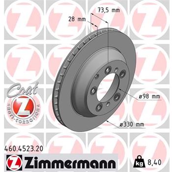 discos de freno coche - Disco de freno eje trasero (Gama COAT Z) ZIMMERMANN 460452320