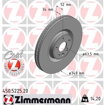 discos de freno coche - Disco de freno eje delantero (Gama COAT Z) ZIMMERMANN 450522520