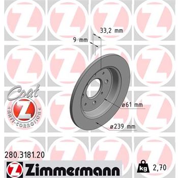discos de freno coche - Disco de freno eje trasero (Gama COAT Z) ZIMMERMANN 280318120