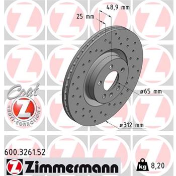 discos de freno coche - Disco de freno eje delantero (Gama SPORT COAT Z) ZIMMERMANN 600326152
