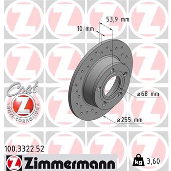 discos de freno coche - Disco de freno eje trasero (Gama SPORT COAT Z) ZIMMERMANN 100332252