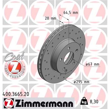 discos de freno coche - Disco de freno eje delantero (Gama COAT Z) ZIMMERMANN 400366520