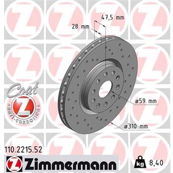 discos de freno coche - Disco de freno eje delantero (Gama SPORT COAT Z) ZIMMERMANN 110221552