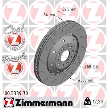 discos de freno coche - Disco de freno eje delantero, izquierda (Gama FORMULA Z) ZIMMERMANN 100333970
