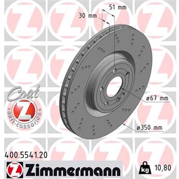 discos de freno coche - Disco de freno eje delantero (Gama COAT Z) ZIMMERMANN 400554120